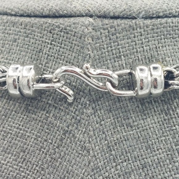 Necklace Silver Toned Wheat Braid Chain Hook Closure Barrel Black Clear Crystal - Picture 6 of 7